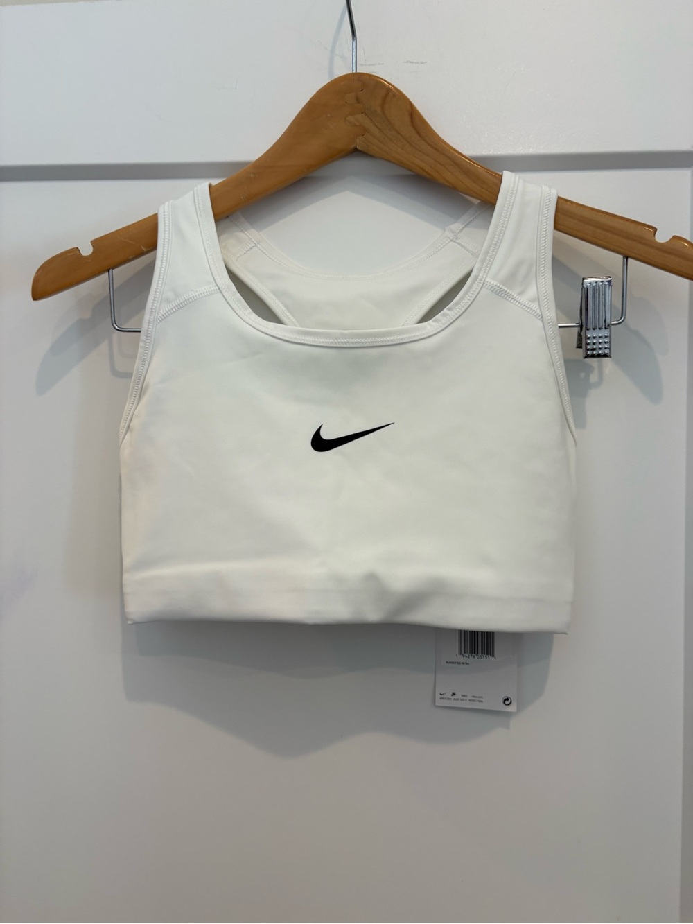 Nike White Sports Bra with Black Swoosh Logo